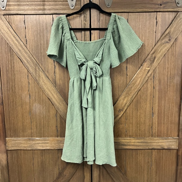 Madewell Lightspun Cotton Lucie Smocked Tie-Back Mini Dress Grove Size XXS - Picture 5 of 8